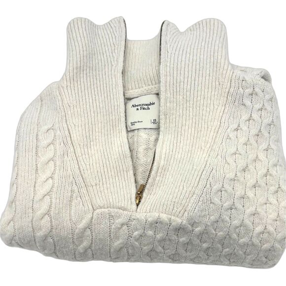 Abercrombie & Fitch Cream Cable-Knit Quarter-Zip Sweater, Size XS - Picture 2 of 7